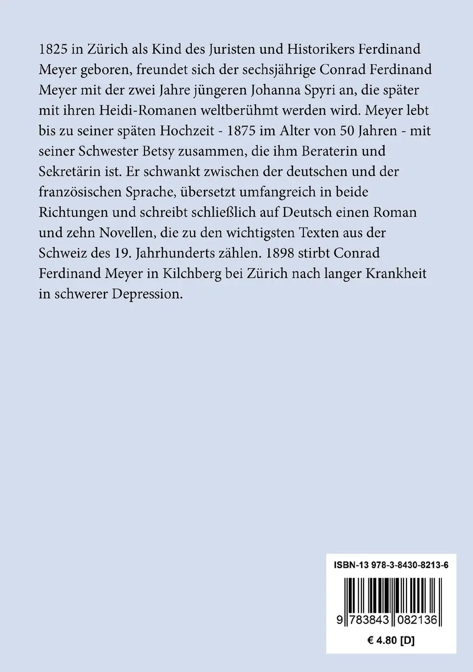 Rückseite: 9783843082136 | Der Schuß von der Kanzel | Conrad Ferdinand Meyer | Taschenbuch | 2016
