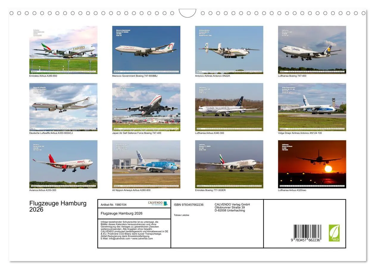Bild: 9783457662236 | Flugzeuge Hamburg 2026 (Wandkalender 2026 DIN A3 quer), CALVENDO...