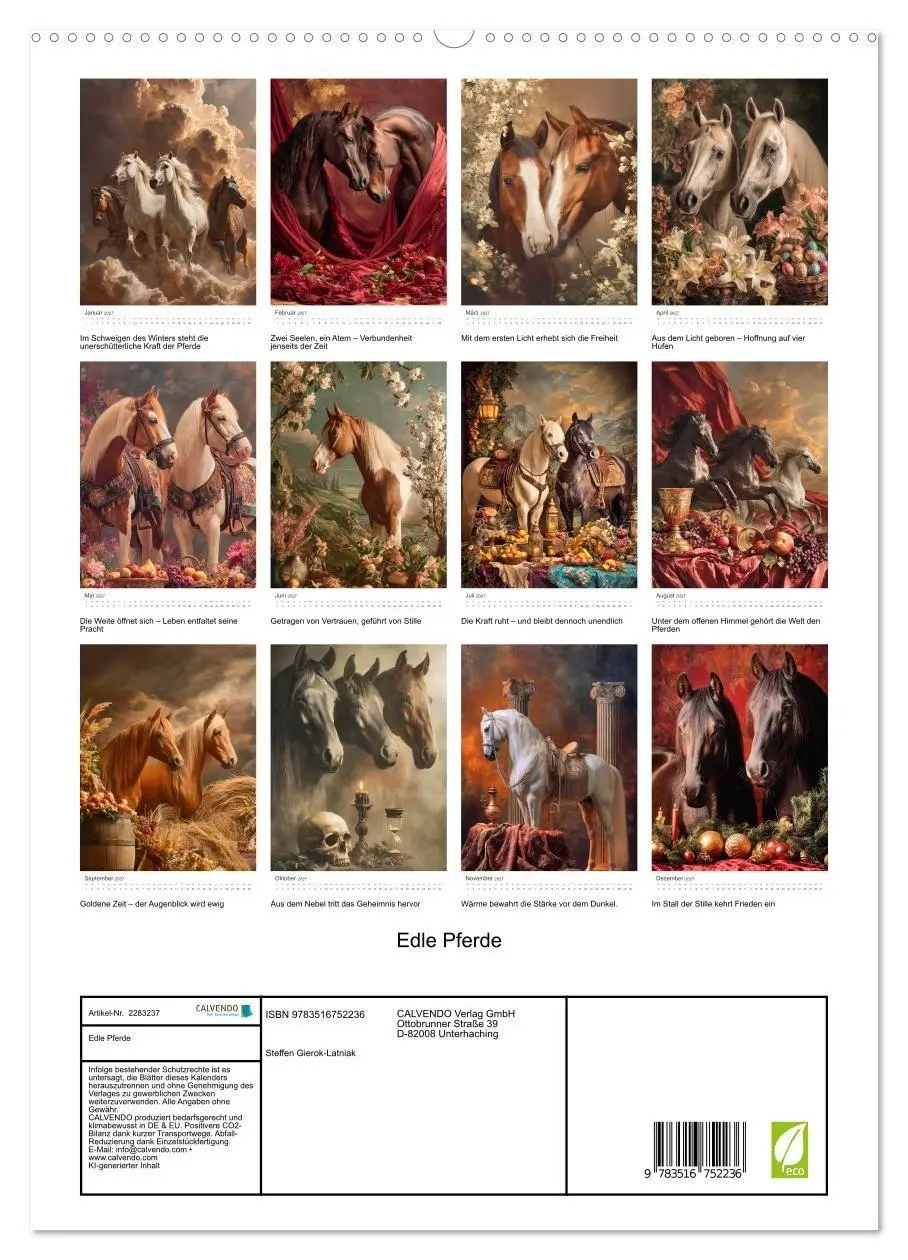 Bild: 9783516752236 | Edle Pferde (hochwertiger Premium Wandkalender 2027 DIN A2 hoch),...