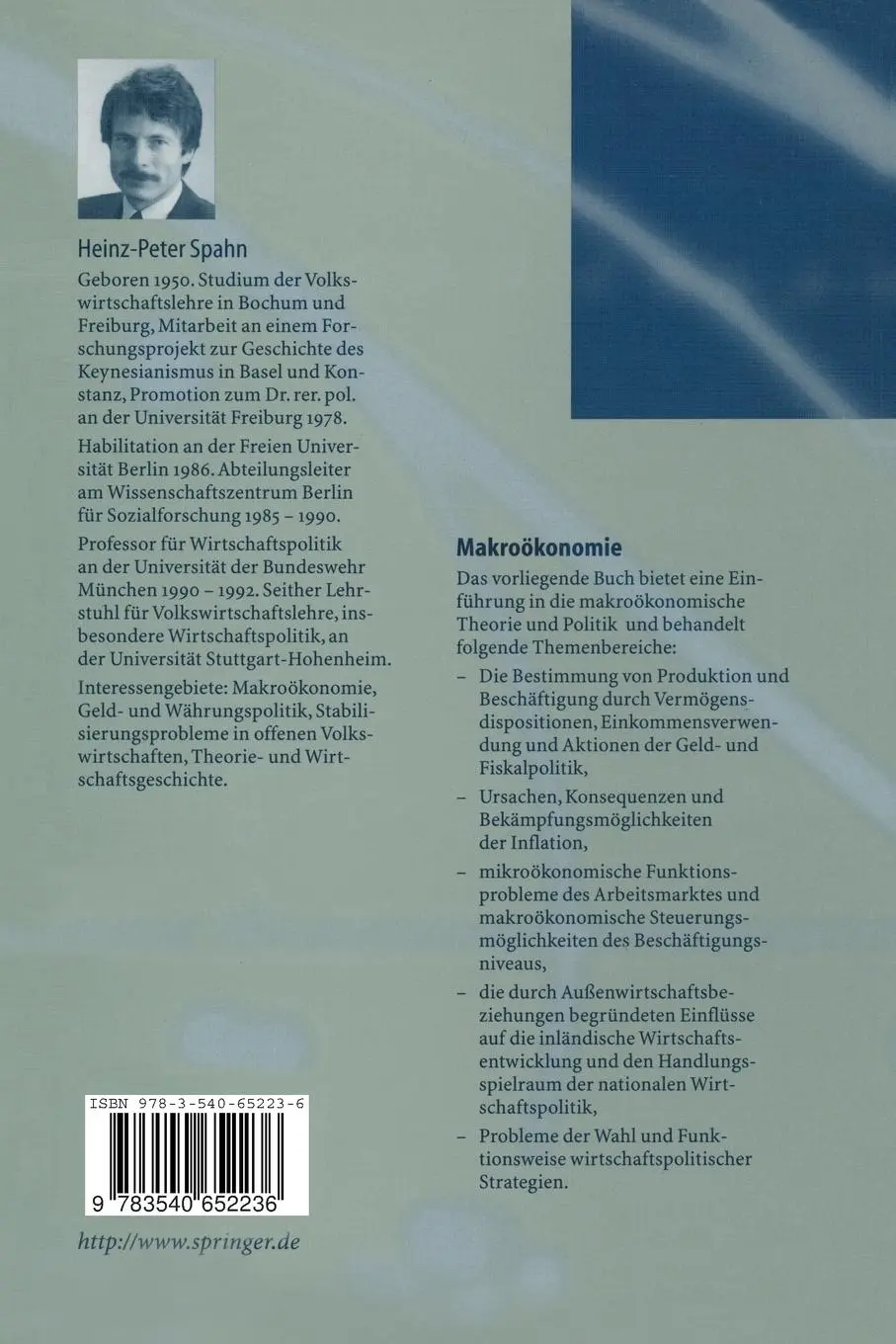 Rückseite: 9783540652236 | Makroökonomie | Heinz-Peter Spahn | Taschenbuch | x | Deutsch | 1998