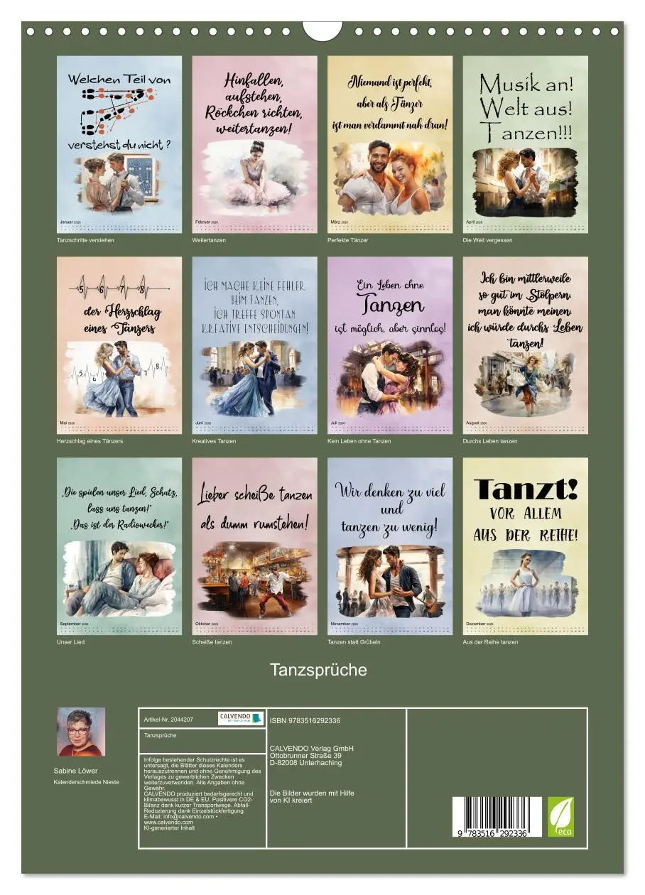 Bild: 9783516292336 | Tanzsprüche (Wandkalender 2026 DIN A3 hoch), CALVENDO Monatskalender
