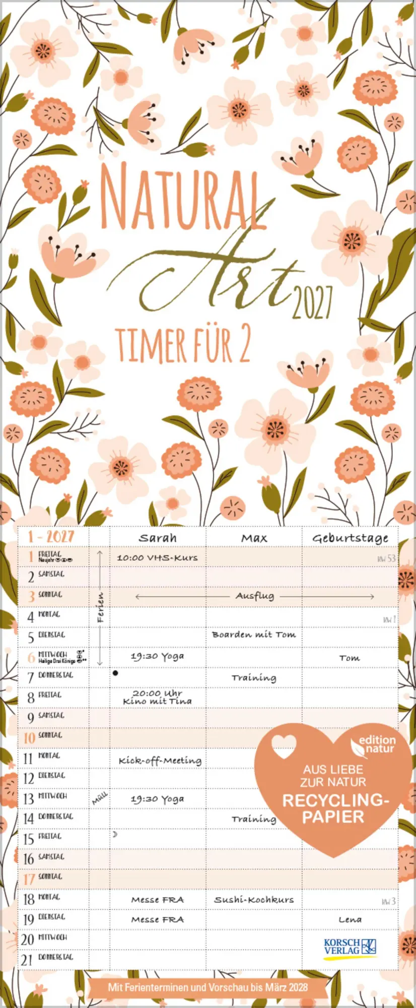 Cover: 9783819302336 | Natural Art Timer für 2 Recyclingpapier 2027 | Verlag Korsch | 13 S.