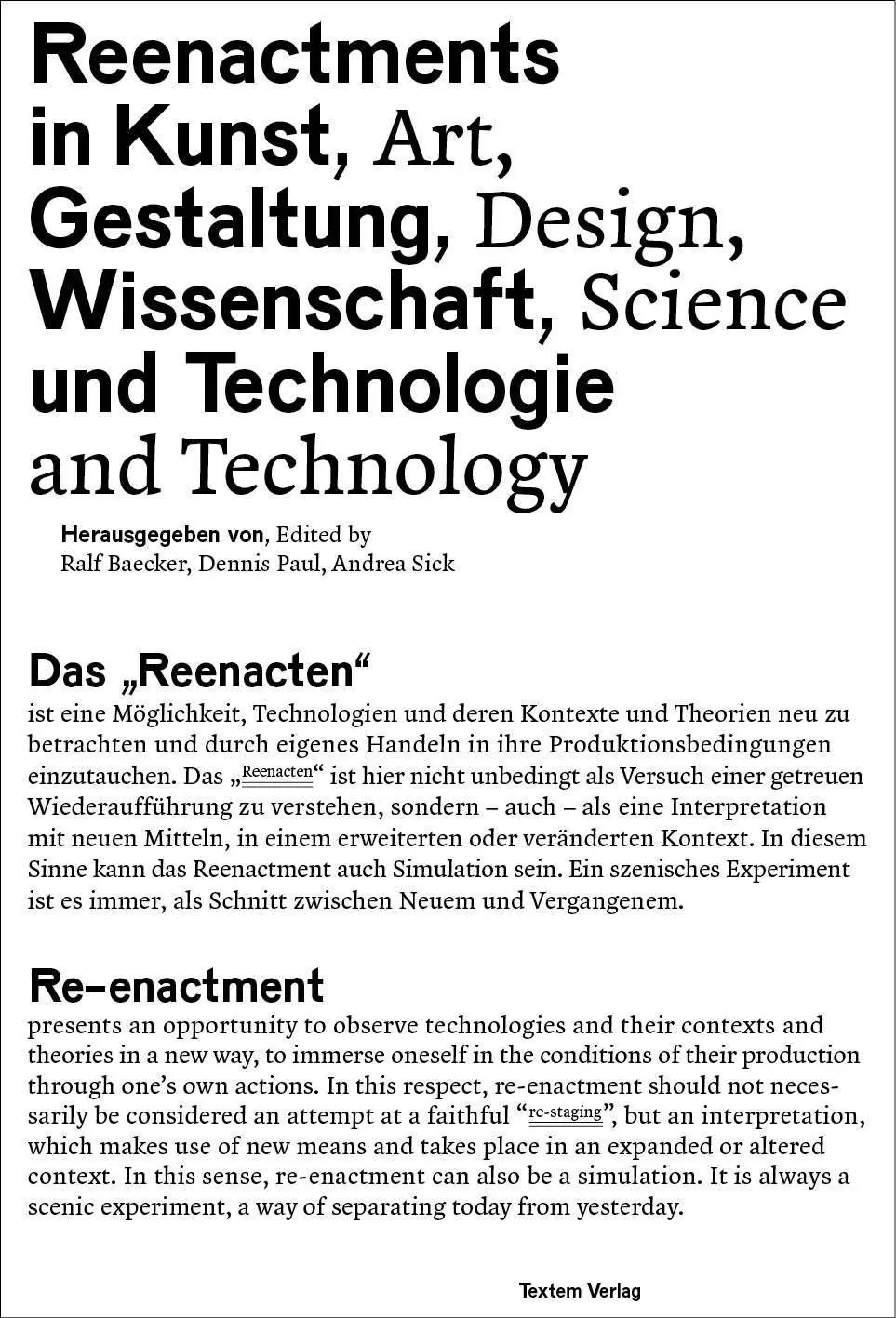 Cover: 9783864852336 | Reenactments in Kunst, Gestaltung, Wissenschaft und Technologie | Buch