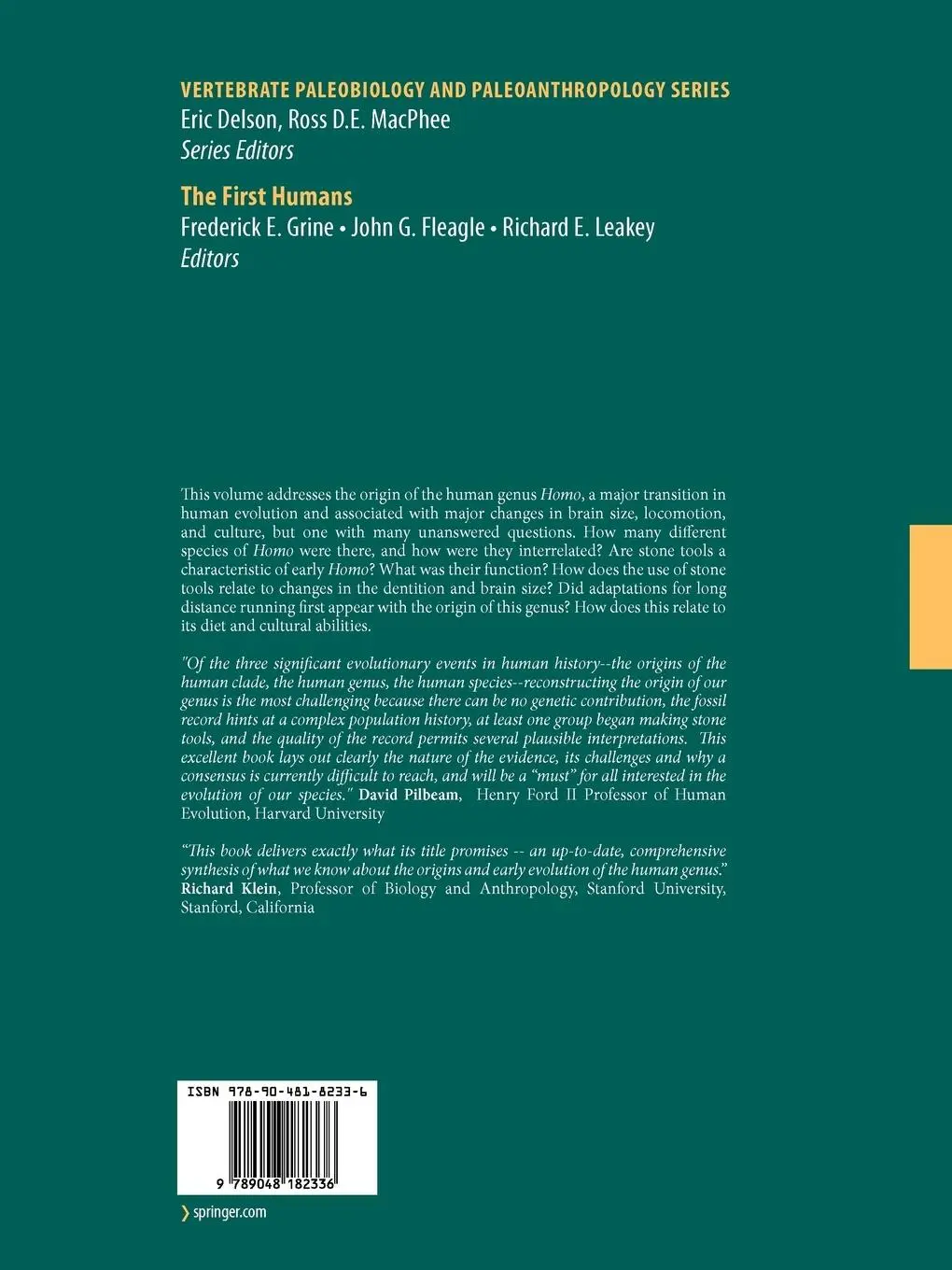 Rückseite: 9789048182336 | The First Humans | Origin and Early Evolution of the Genus Homo | Buch