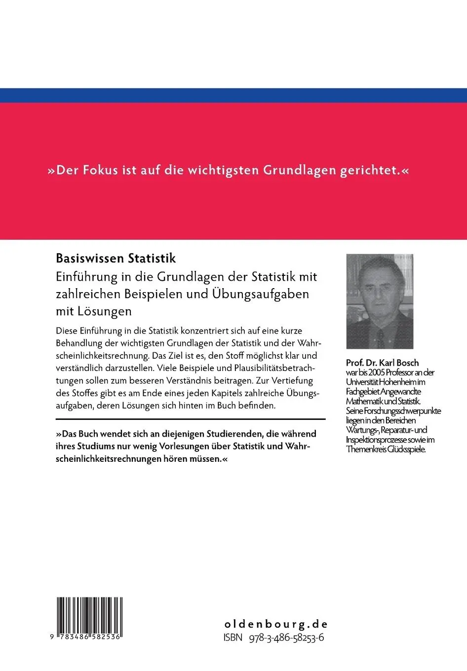 Rückseite: 9783486582536 | Basiswissen Statistik | Karl Bosch | Taschenbuch | XI | Deutsch | 2007