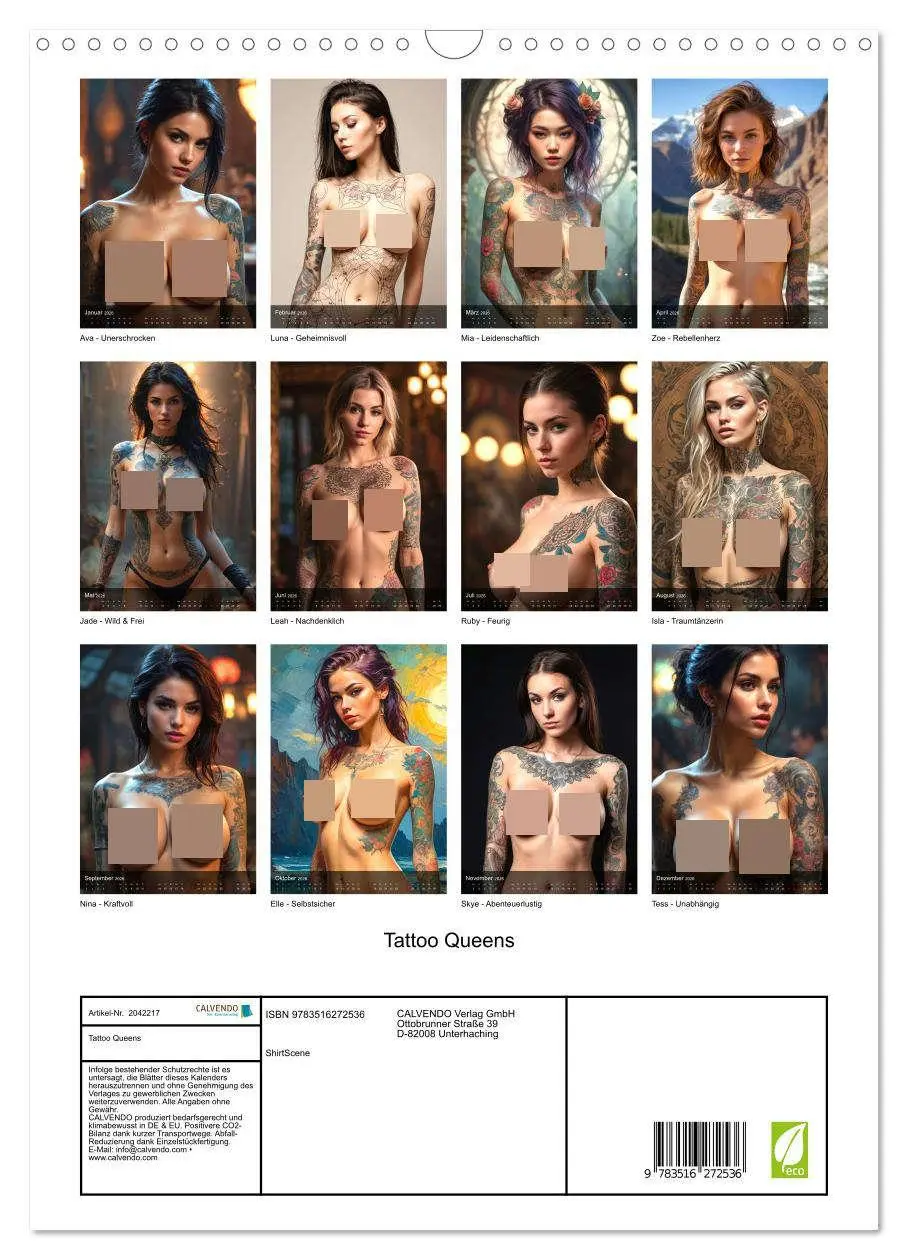 Bild: 9783516272536 | Tattoo Queens (Wandkalender 2026 DIN A3 hoch), CALVENDO Monatskalender