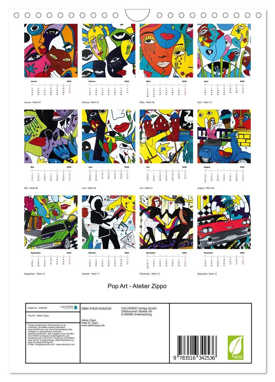 Bild: 9783516342536 | Pop Art - Atelier Zippo (Wandkalender 2026 DIN A4 hoch), CALVENDO...