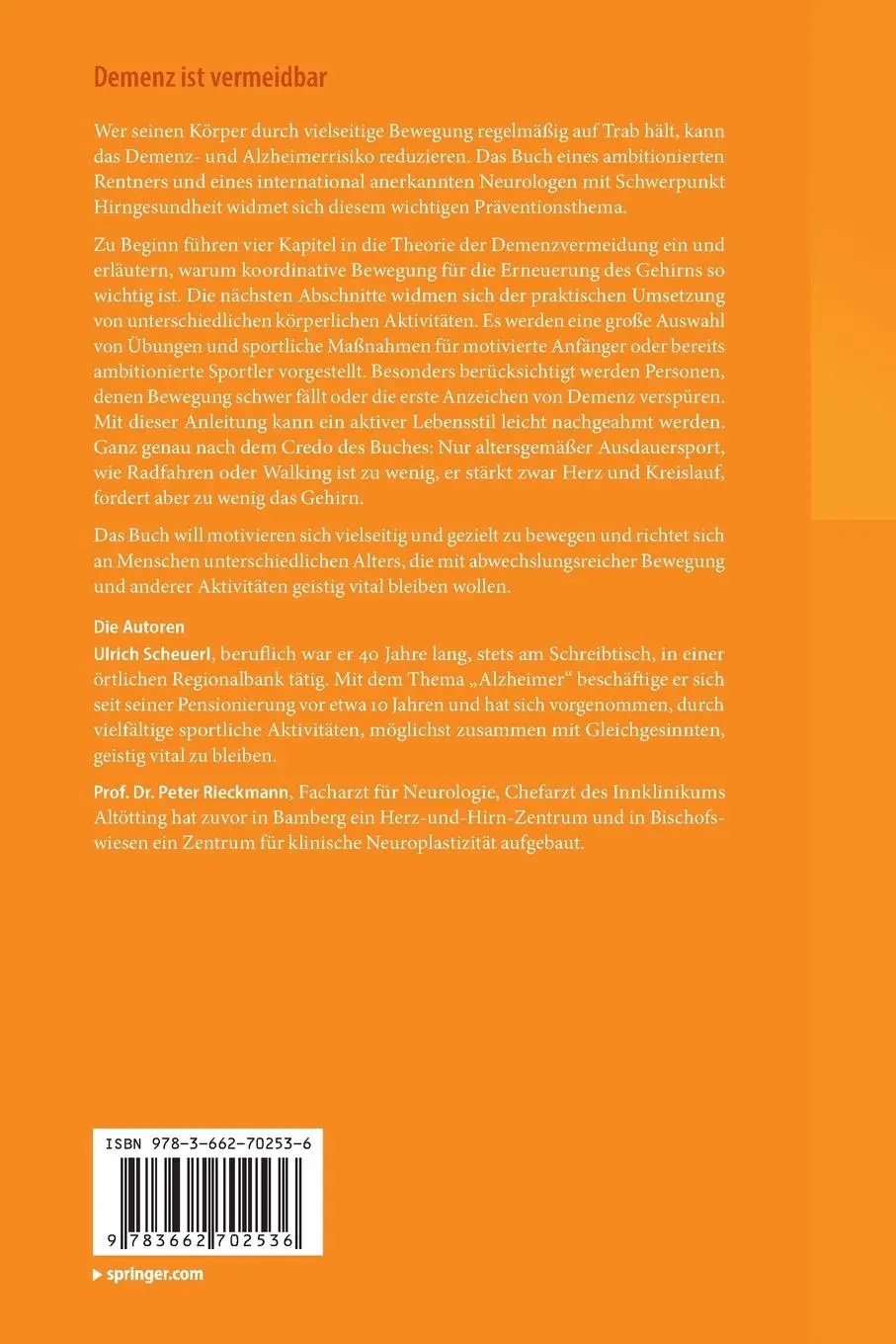 Rückseite: 9783662702536 | Demenz ist vermeidbar | Peter Rieckmann (u. a.) | Taschenbuch | xviii