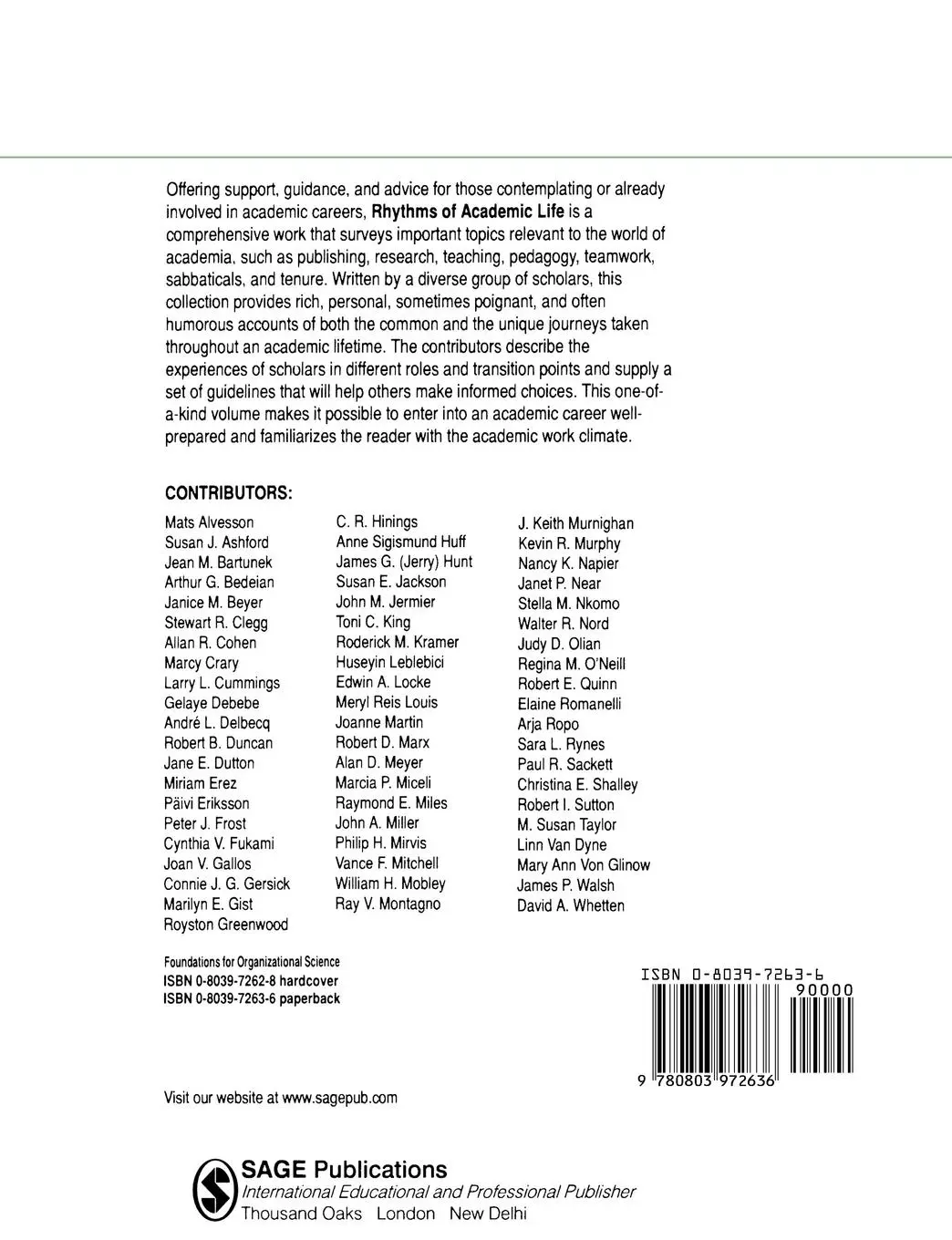 Rückseite: 9780803972636 | Rhythms of Academic Life | Personal Accounts of Careers in Academia