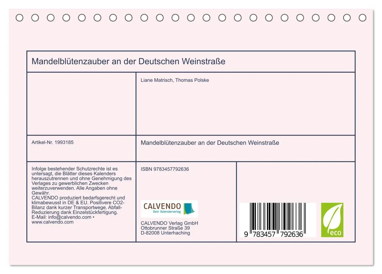Bild: 9783457792636 | Mandelblütenzauber an der Deutschen Weinstraße (Tischkalender 2026...