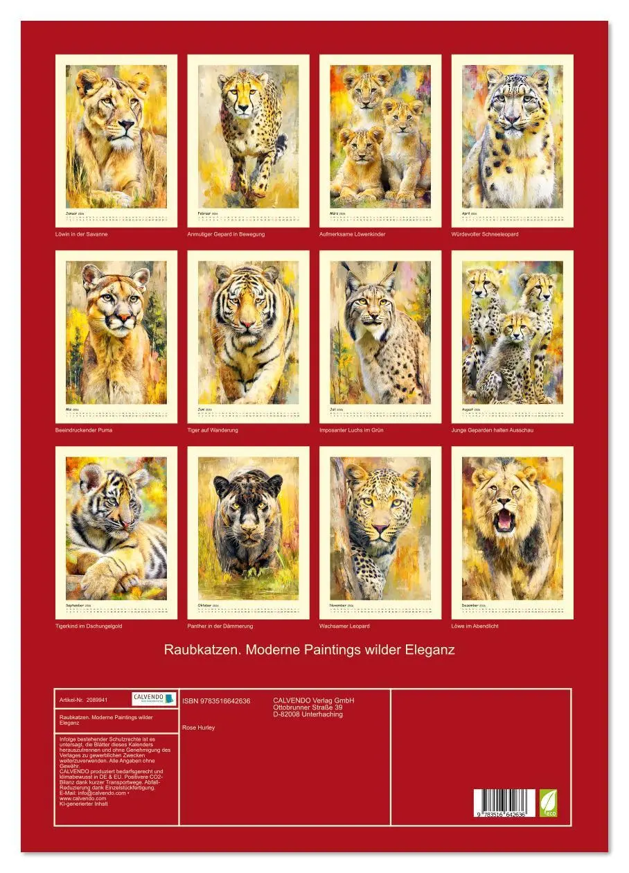 Bild: 9783516642636 | Raubkatzen. Moderne Paintings wilder Eleganz (Wandkalender 2026 DIN...