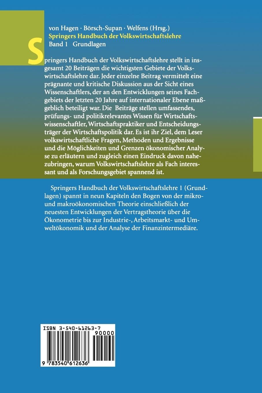 Rückseite: 9783540612636 | Springers Handbuch der Volkswirtschaftslehre 1 | Grundlagen | Buch | x