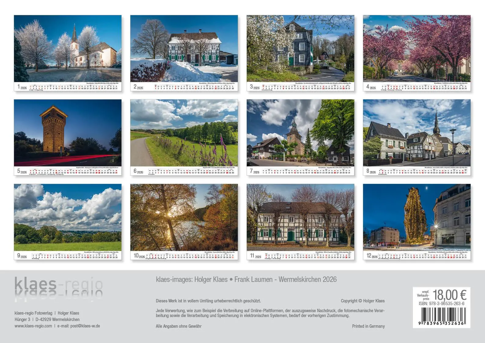 Rückseite: 9783965352636 | Wermelskirchen 2026 Bildkalender A3 Spiralbindung | Holger Klaes
