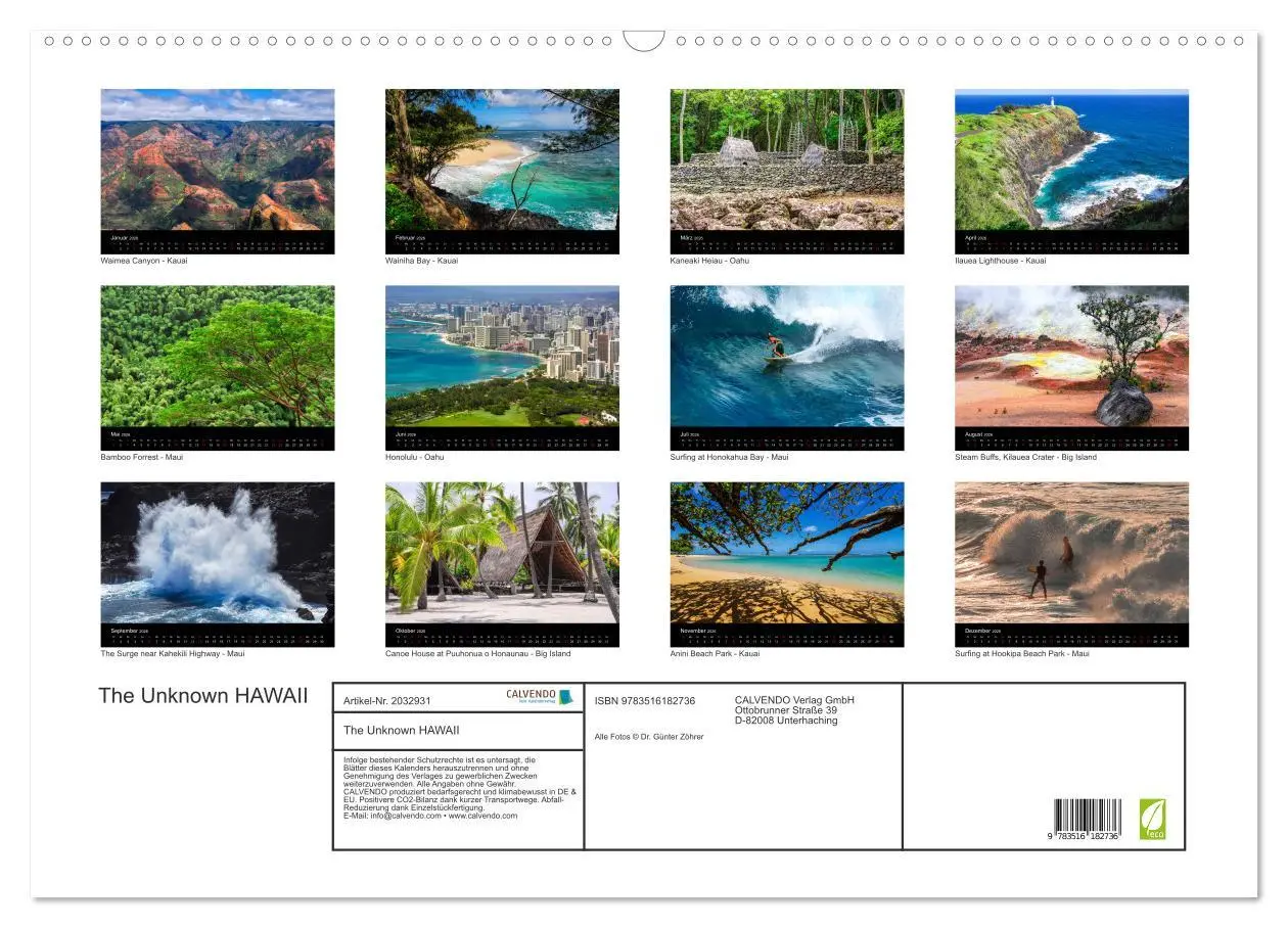 Bild: 9783516182736 | The Unknown HAWAII (Wandkalender 2026 DIN A2 quer), CALVENDO...