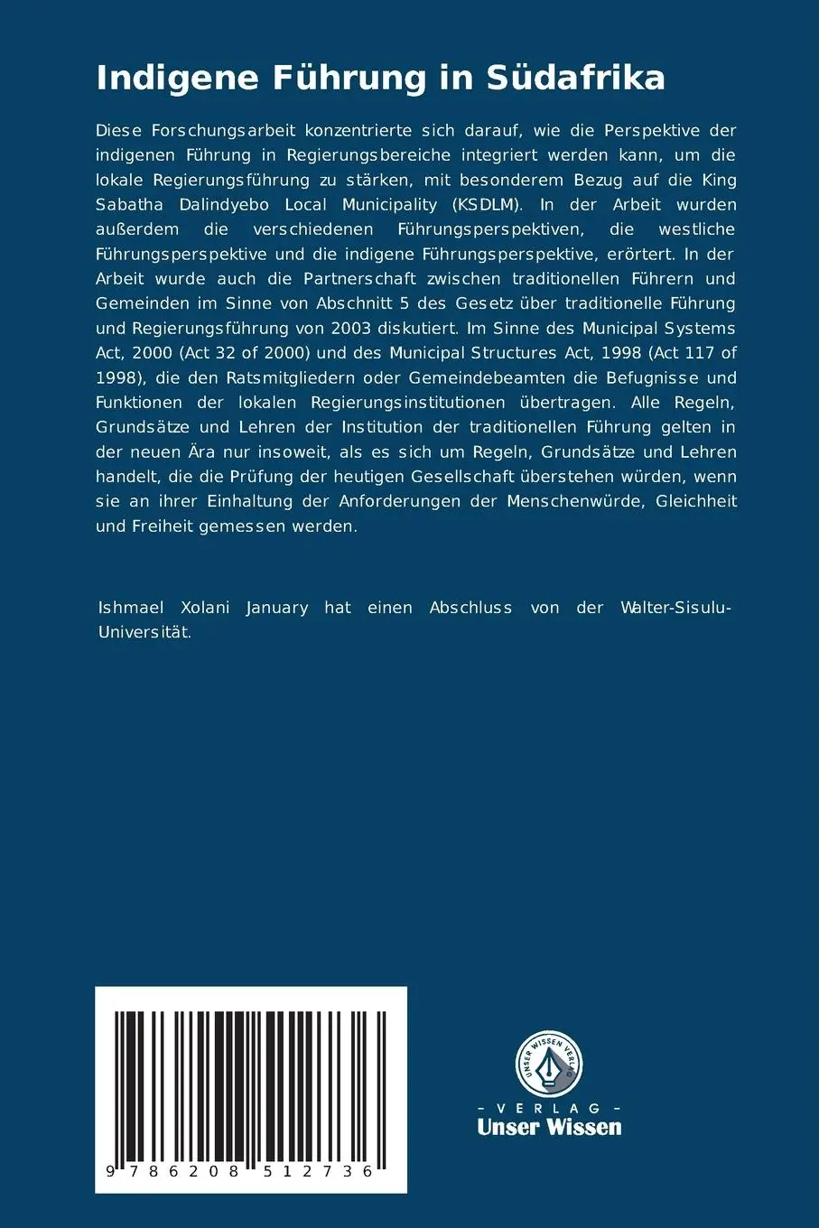 Rückseite: 9786208512736 | Indigene Führung in Südafrika | Ishmael Xolani January | Taschenbuch
