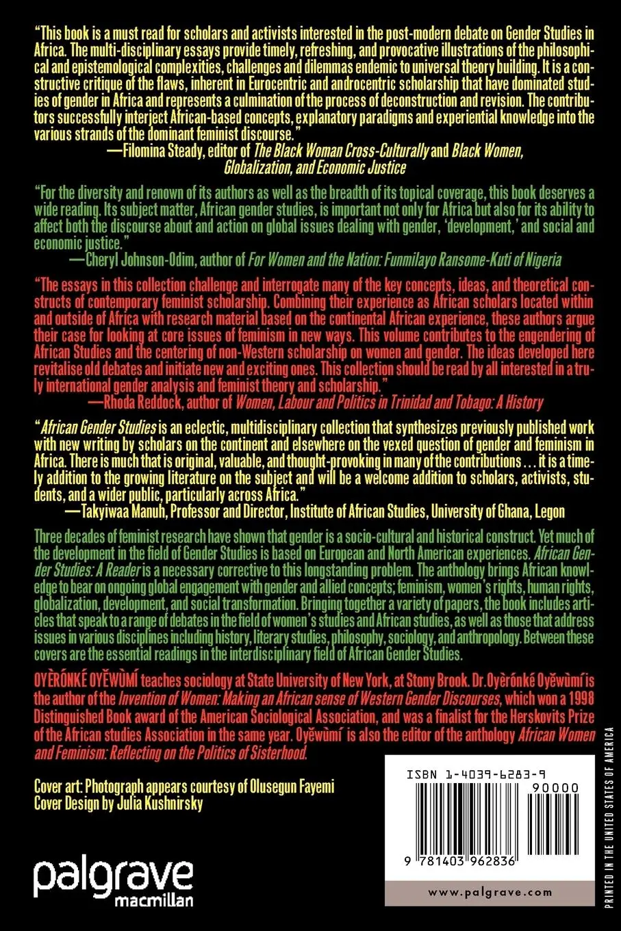 Rückseite: 9781403962836 | African Gender Studies | A Reader | Oyeronke Oyewumi | Taschenbuch