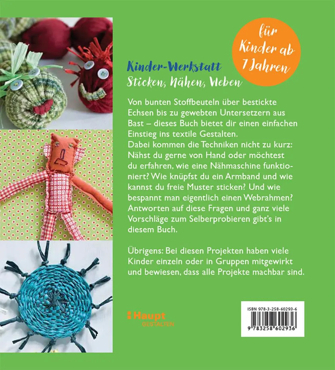 Rückseite: 9783258602936 | Kinder-Werkstatt Sticken, Nähen, Weben | Eva Hauck (u. a.) | Buch