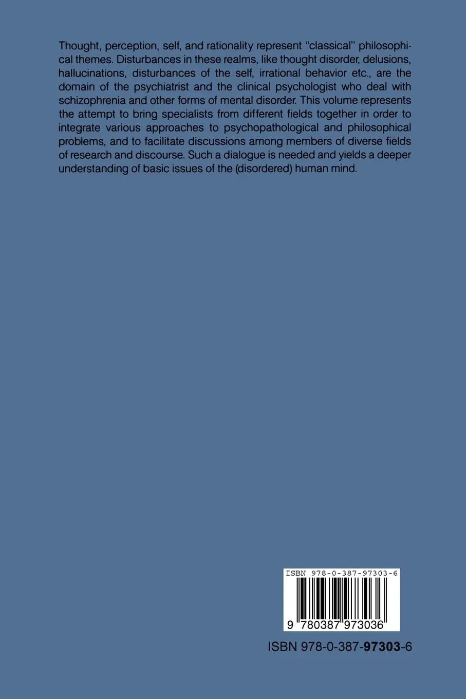 Rückseite: 9780387973036 | Philosophy and Psychopathology | Manfred Spitzer (u. a.) | Taschenbuch