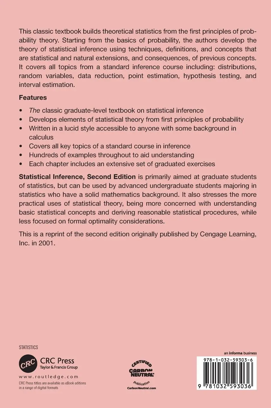 Rückseite: 9781032593036 | Statistical Inference | George Casella (u. a.) | Buch | Englisch