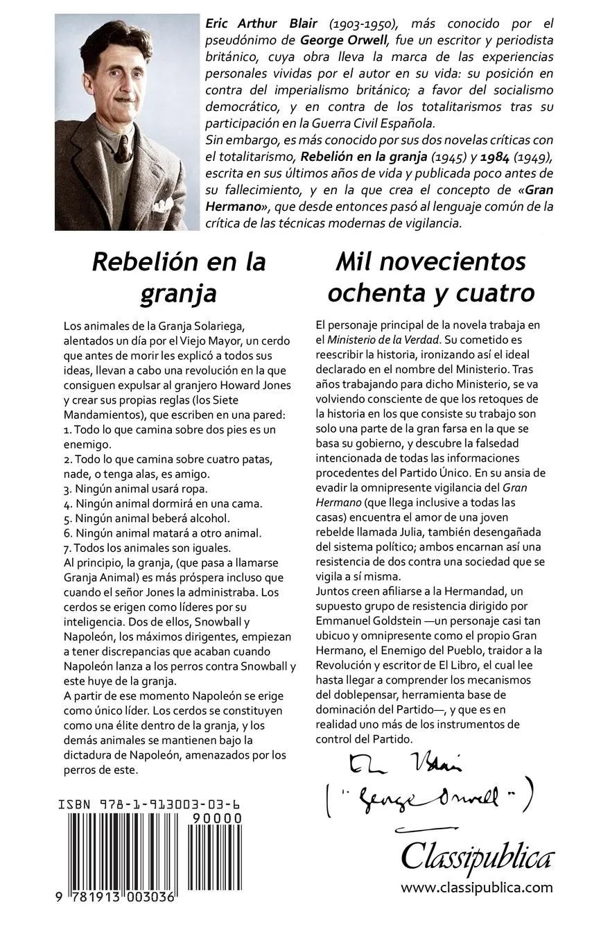 Rückseite: 9781913003036 | George Orwell - Las dos obras maestras | Rebelión en la granja - 1984