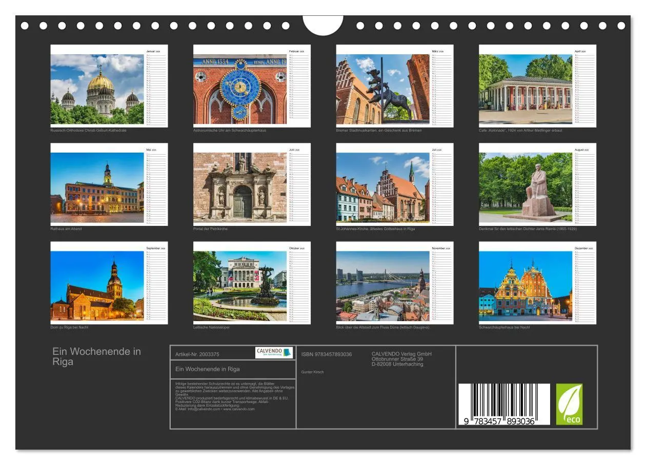 Bild: 9783457893036 | Ein Wochenende in Riga (Wandkalender 2026 DIN A4 quer), CALVENDO...