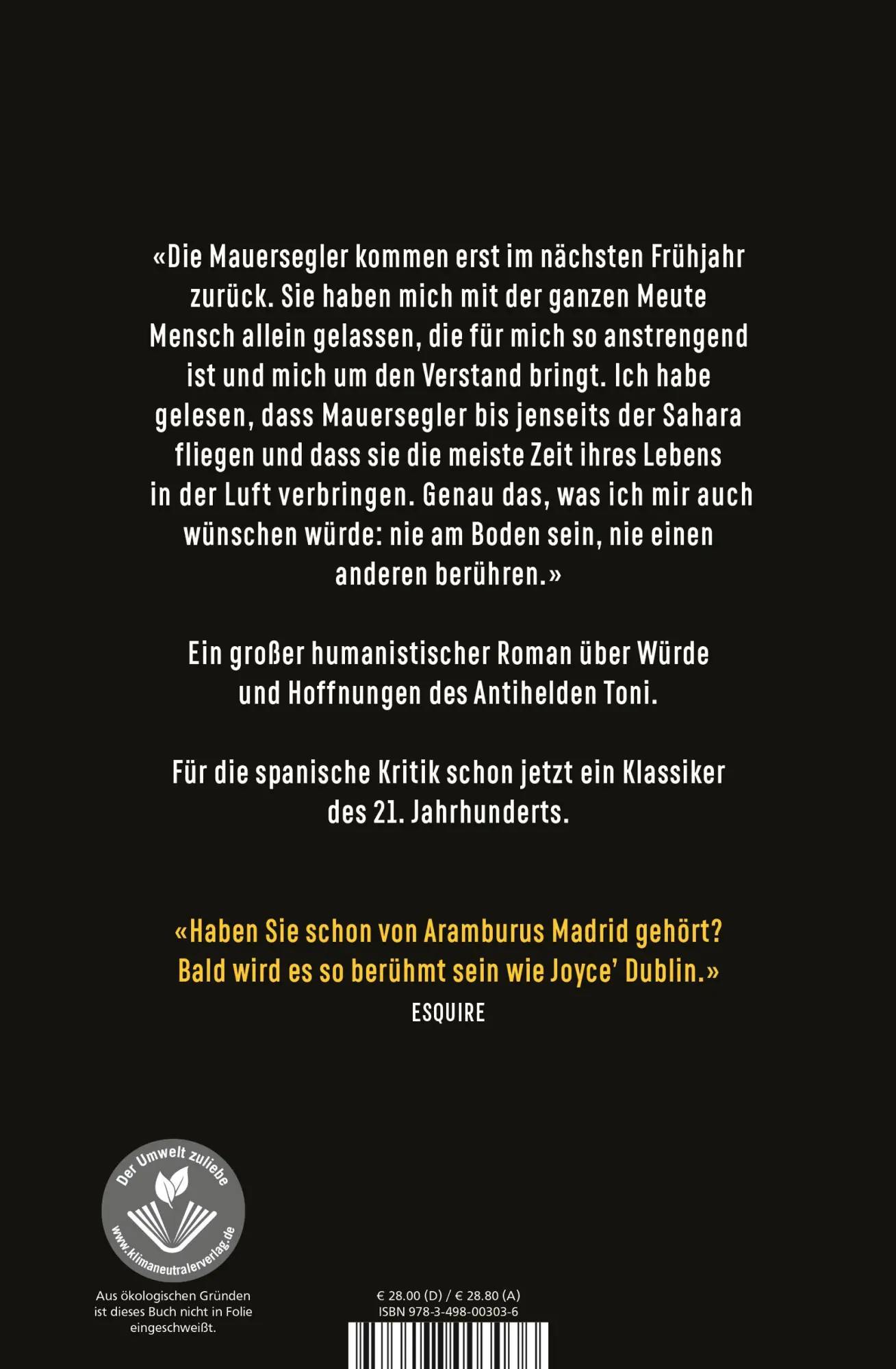 Rückseite: 9783498003036 | Die Mauersegler | Fernando Aramburu | Buch | 832 S. | Deutsch | 2022