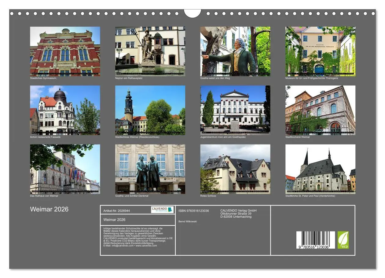 Bild: 9783516123036 | Weimar 2026 (Wandkalender 2026 DIN A3 quer), CALVENDO Monatskalender
