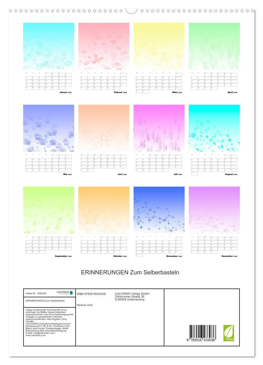 Bild: 9783516433036 | ERINNERUNGEN Zum Selberbasteln (hochwertiger Premium Wandkalender...