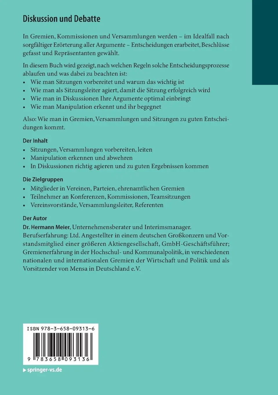 Rückseite: 9783658093136 | Diskussion und Debatte | Hermann Meier | Taschenbuch | x | Deutsch