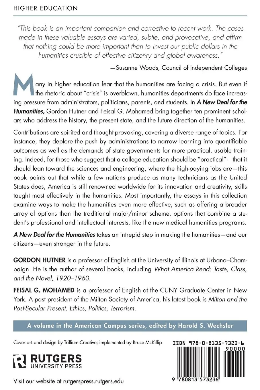 Rückseite: 9780813573236 | A New Deal for the Humanities | Gordon Hutner (u. a.) | Taschenbuch