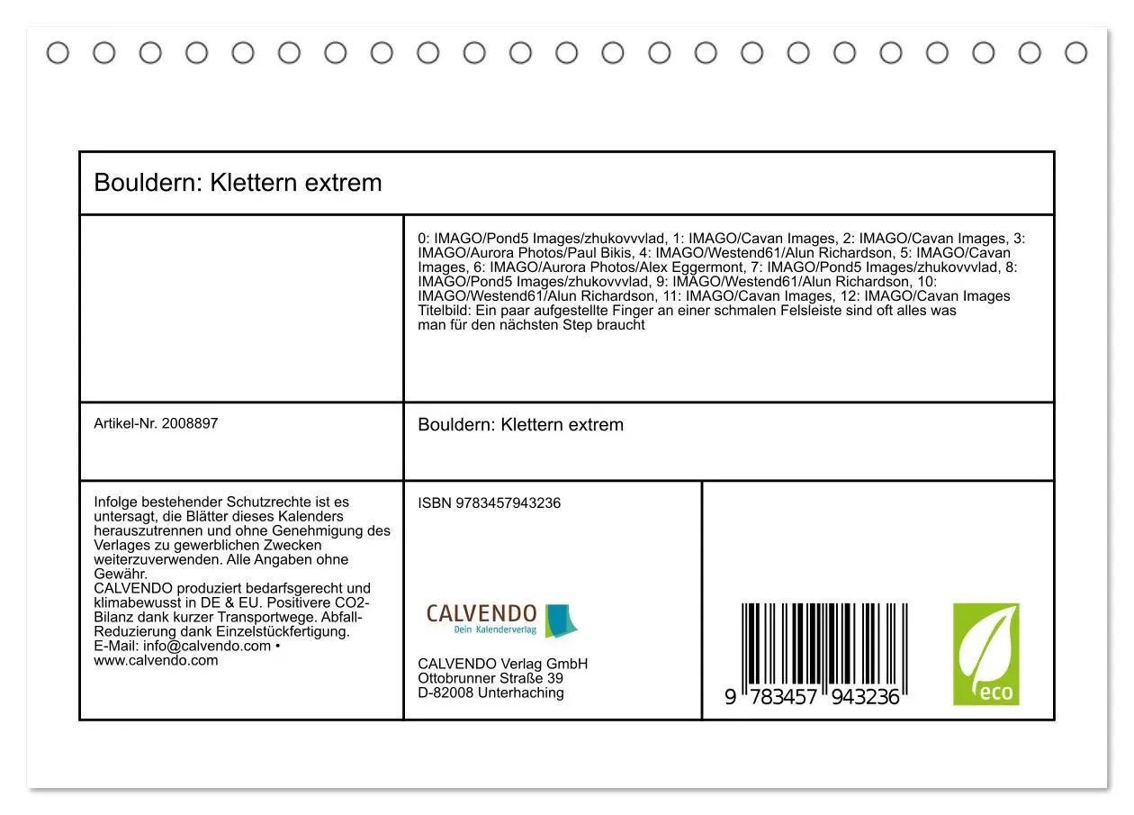Bild: 9783457943236 | Bouldern: Klettern extrem (Tischkalender 2026 DIN A5 quer),...