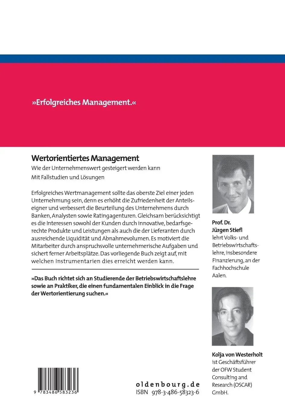 Rückseite: 9783486583236 | Wertorientiertes Management | Kolja von Westerholt (u. a.) | Buch | X