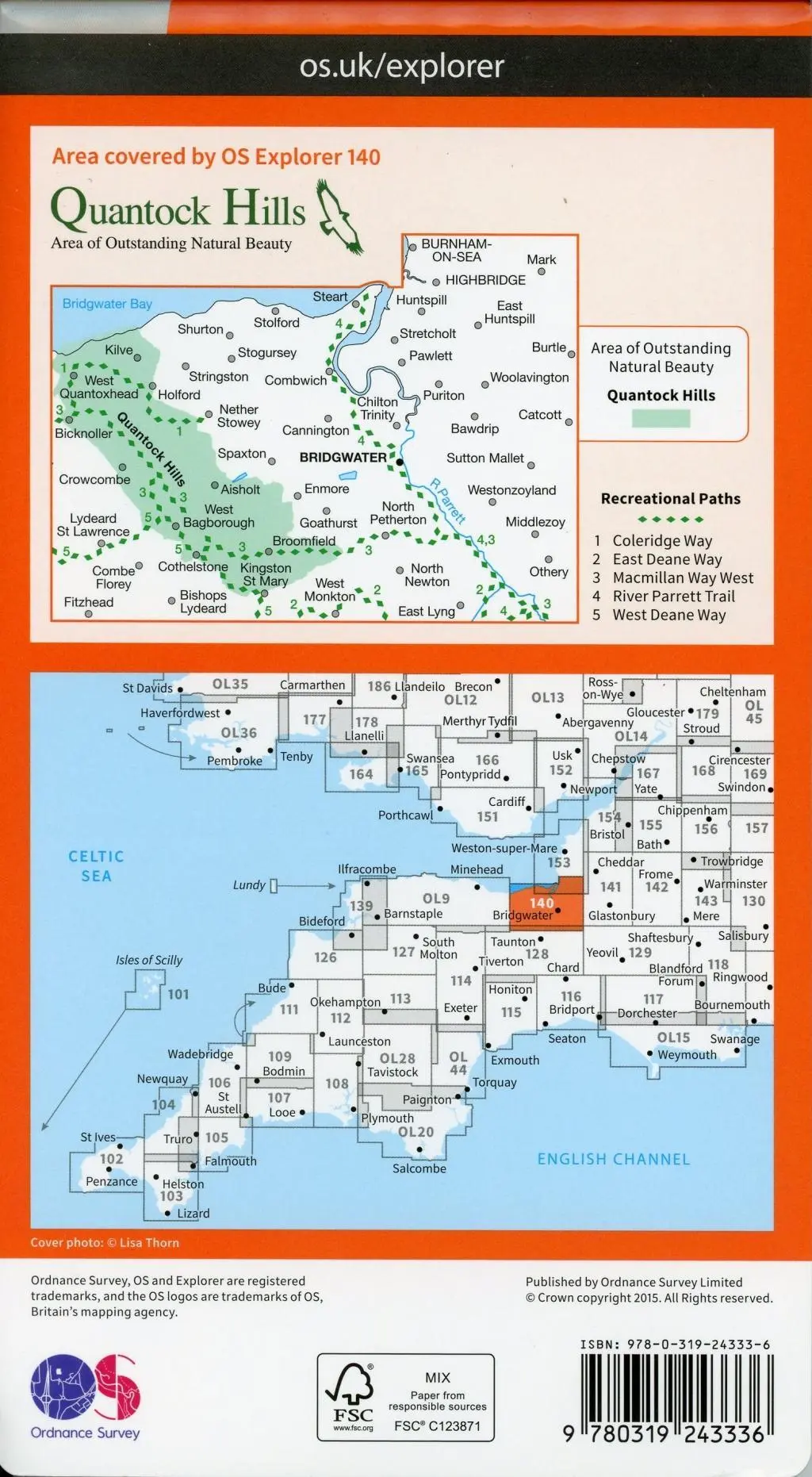 Bild: 9780319243336 | Quantock Hills and Bridgwater | Ordnance Survey | (Land-)Karte | 2015