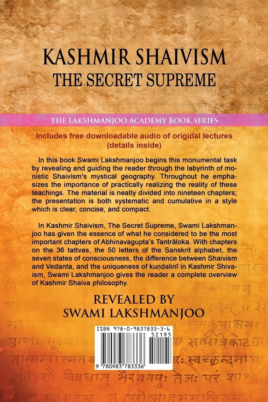 Rückseite: 9780983783336 | Kashmir Shaivism | The Secret Supreme | Swami Lakshmanjoo | Buch