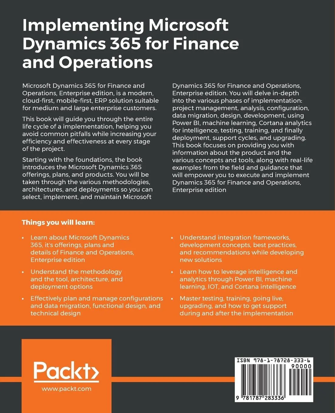 Rückseite: 9781787283336 | Implementing Microsoft Dynamics 365 for Finance and Operations | Buch