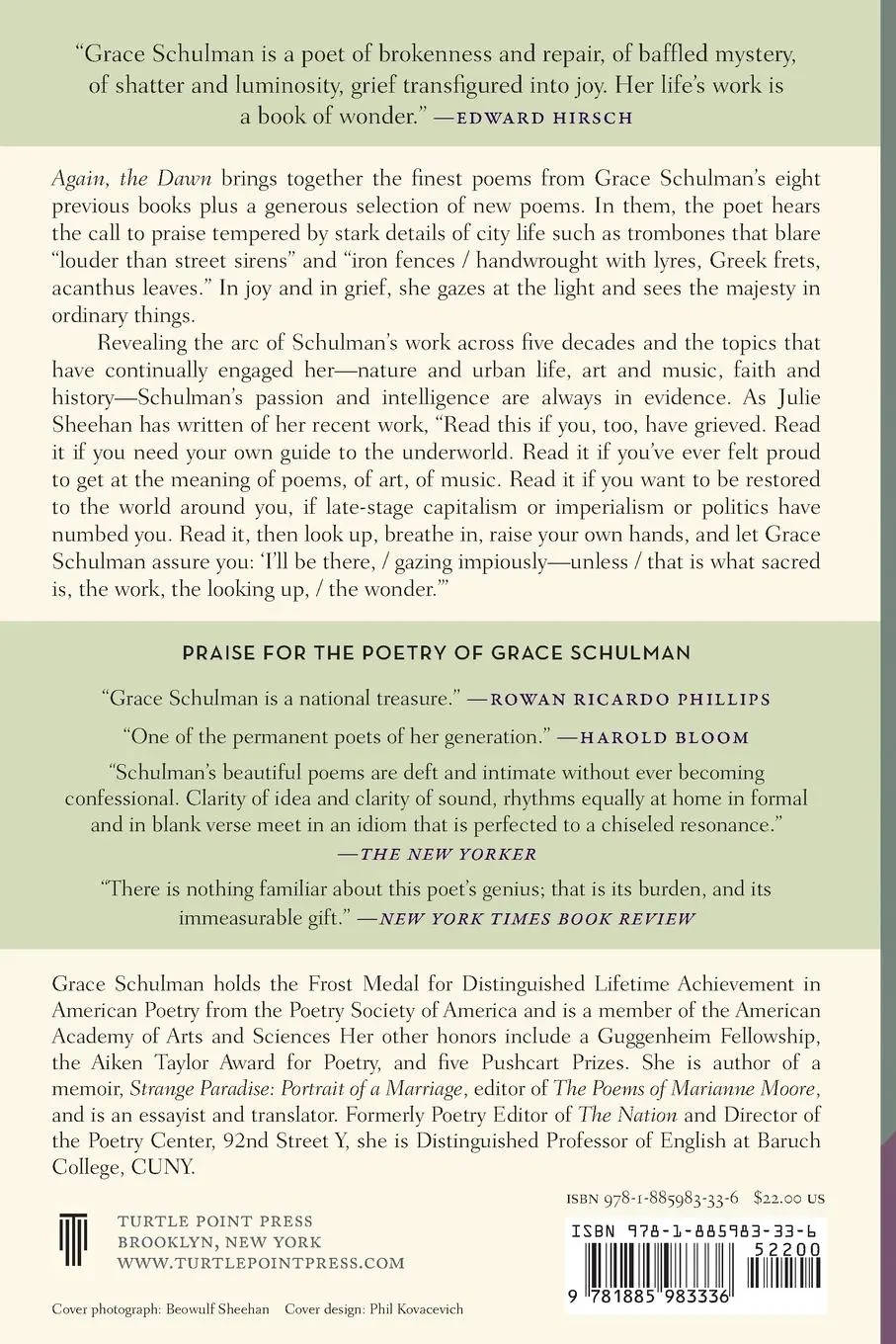 Rückseite: 9781885983336 | Again, the Dawn | New and Selected Poems, 1976 - 2022 | Grace Schulman