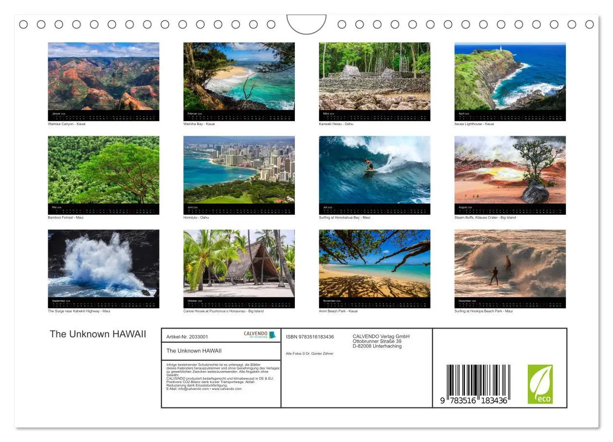 Bild: 9783516183436 | The Unknown HAWAII (Wandkalender 2026 DIN A4 quer), CALVENDO...