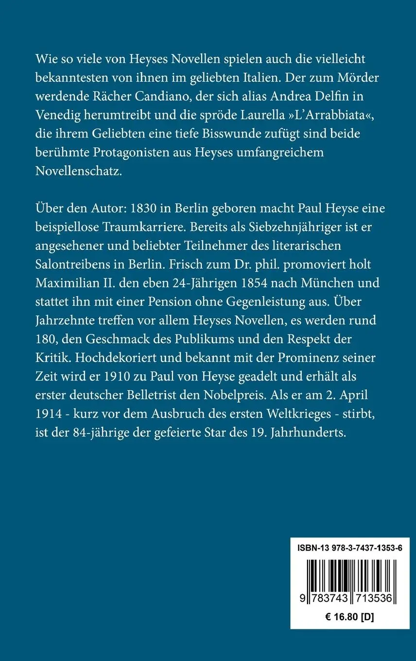 Rückseite: 9783743713536 | L'Arrabbiata / Andrea Delfin | Zwei Erzählungen | Paul Heyse | Buch