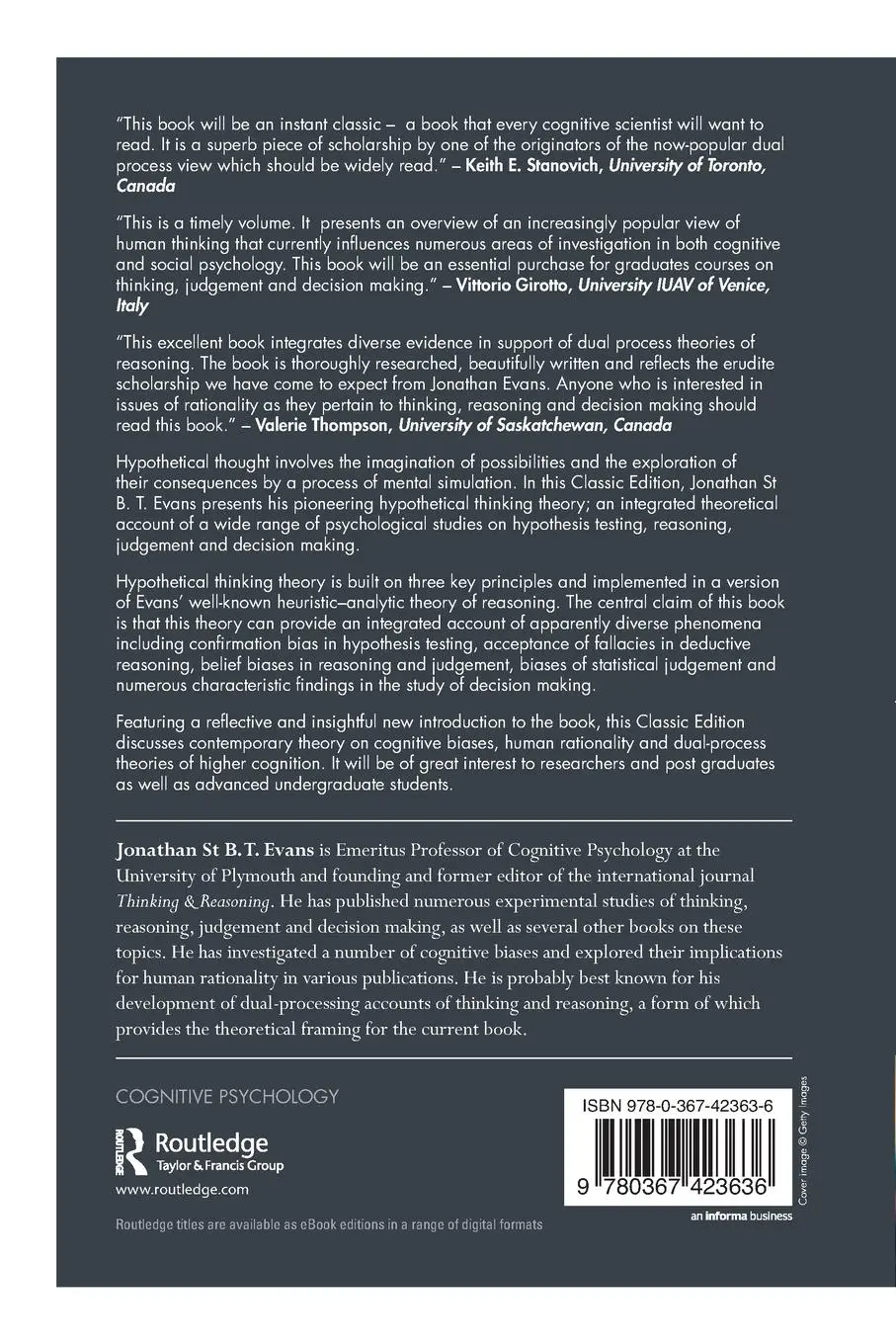Rückseite: 9780367423636 | Hypothetical Thinking | Dual Processes in Reasoning and Judgement