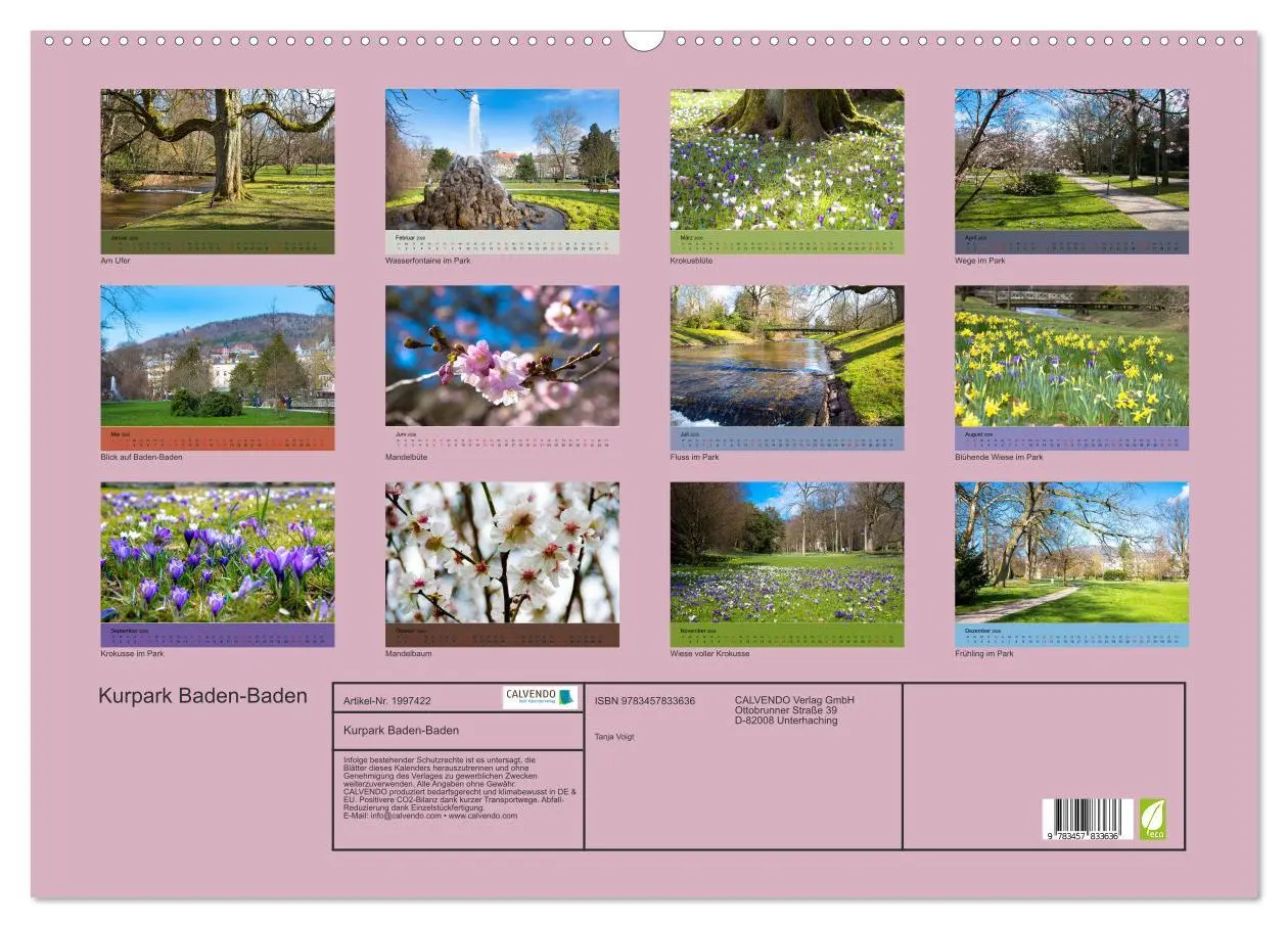 Bild: 9783457833636 | Kurpark Baden-Baden (Wandkalender 2026 DIN A2 quer), CALVENDO...