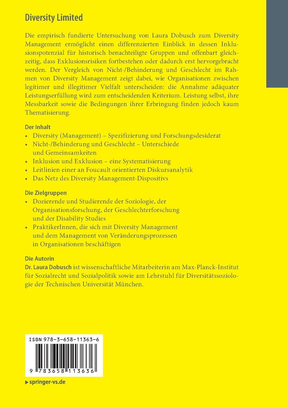Rückseite: 9783658113636 | Diversity Limited | Laura Dobusch | Taschenbuch | xiv | Deutsch | 2015