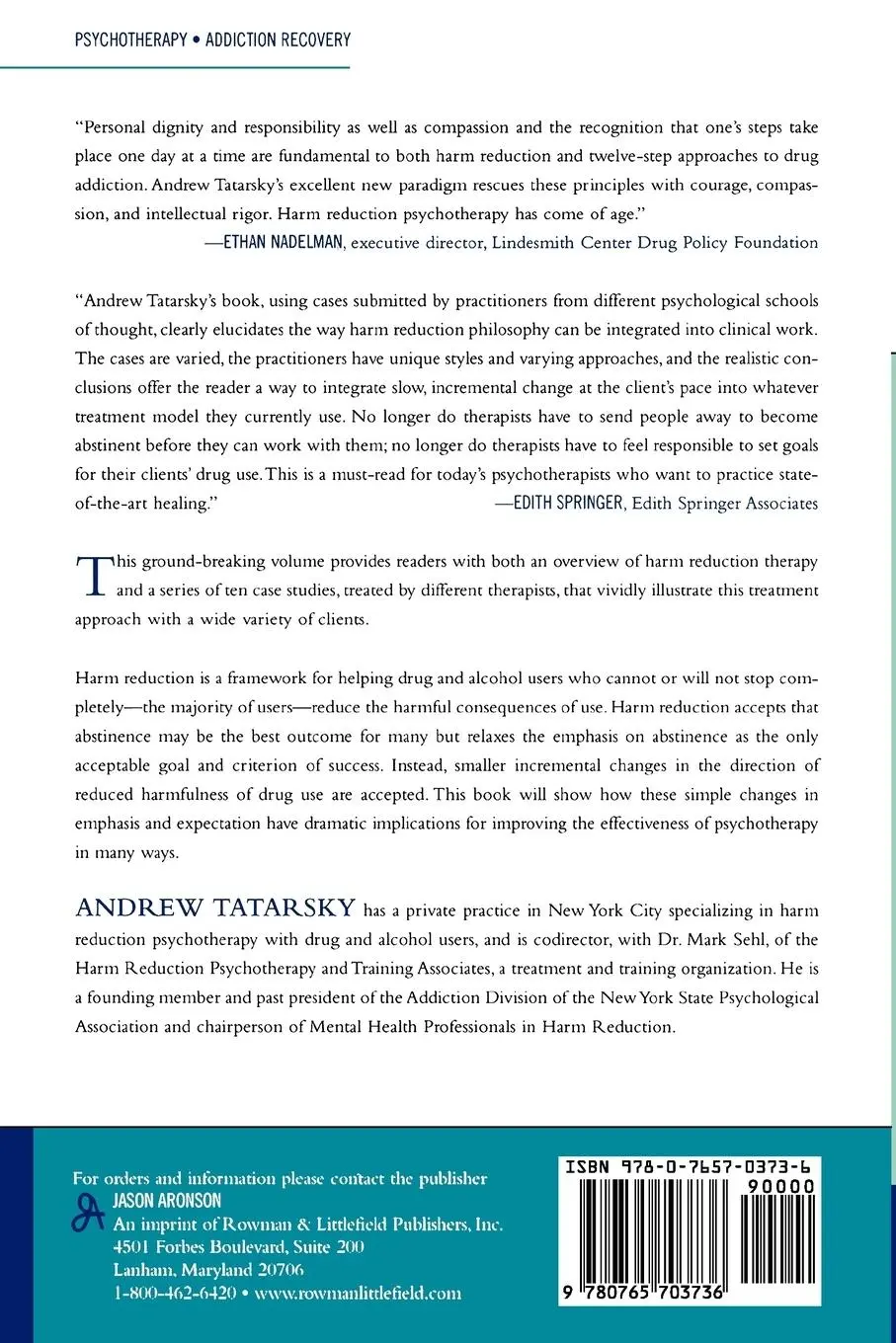 Rückseite: 9780765703736 | Harm Reduction Psychotherapy | Andrew Tatarsky | Taschenbuch | 2007