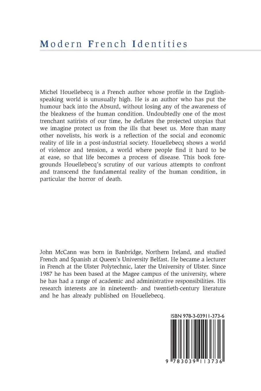 Rückseite: 9783039113736 | Michel Houellebecq | Author of our Times | John Mccann | Taschenbuch
