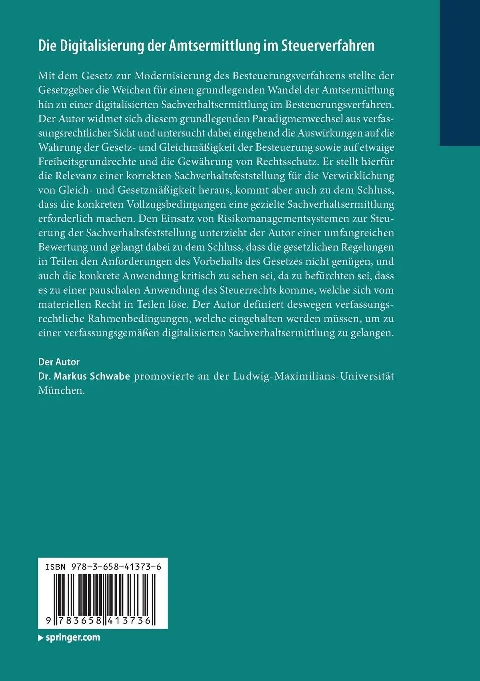Rückseite: 9783658413736 | Die Digitalisierung der Amtsermittlung im Steuerverfahren | Schwabe