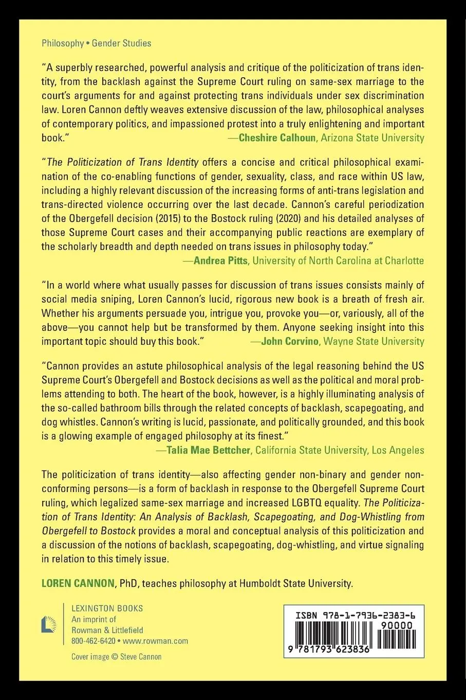 Rückseite: 9781793623836 | Politicization of Trans Identity | Loren Cannon | Taschenbuch | 2024