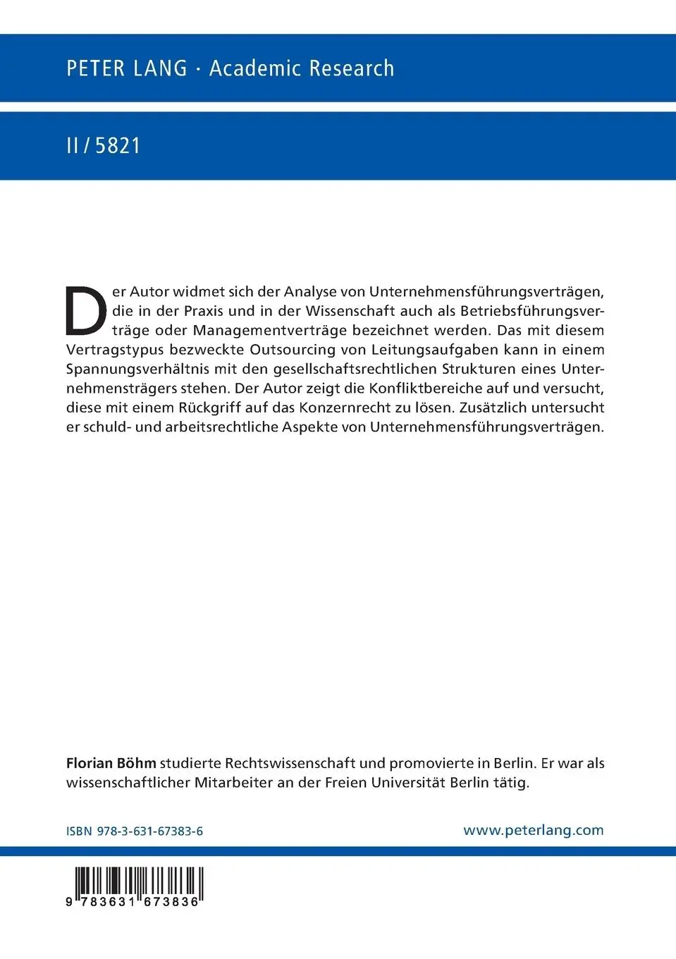 Rückseite: 9783631673836 | Der Unternehmensführungsvertrag | Florian Böhm | Taschenbuch | Deutsch