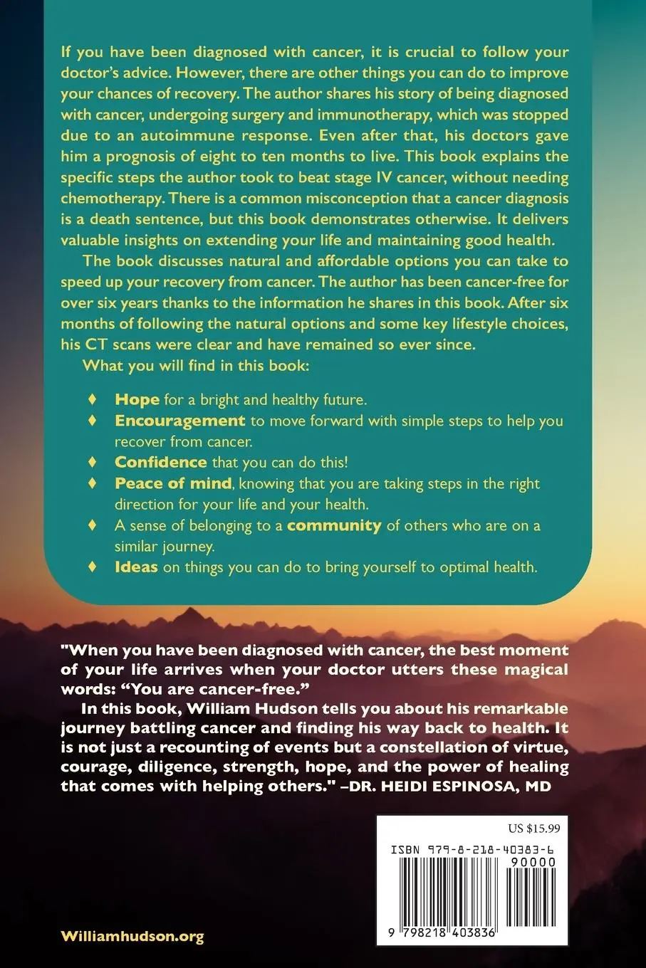 Rückseite: 9798218403836 | Death Can Wait | How I Beat Stage IV Cancer Naturally | William Hudson