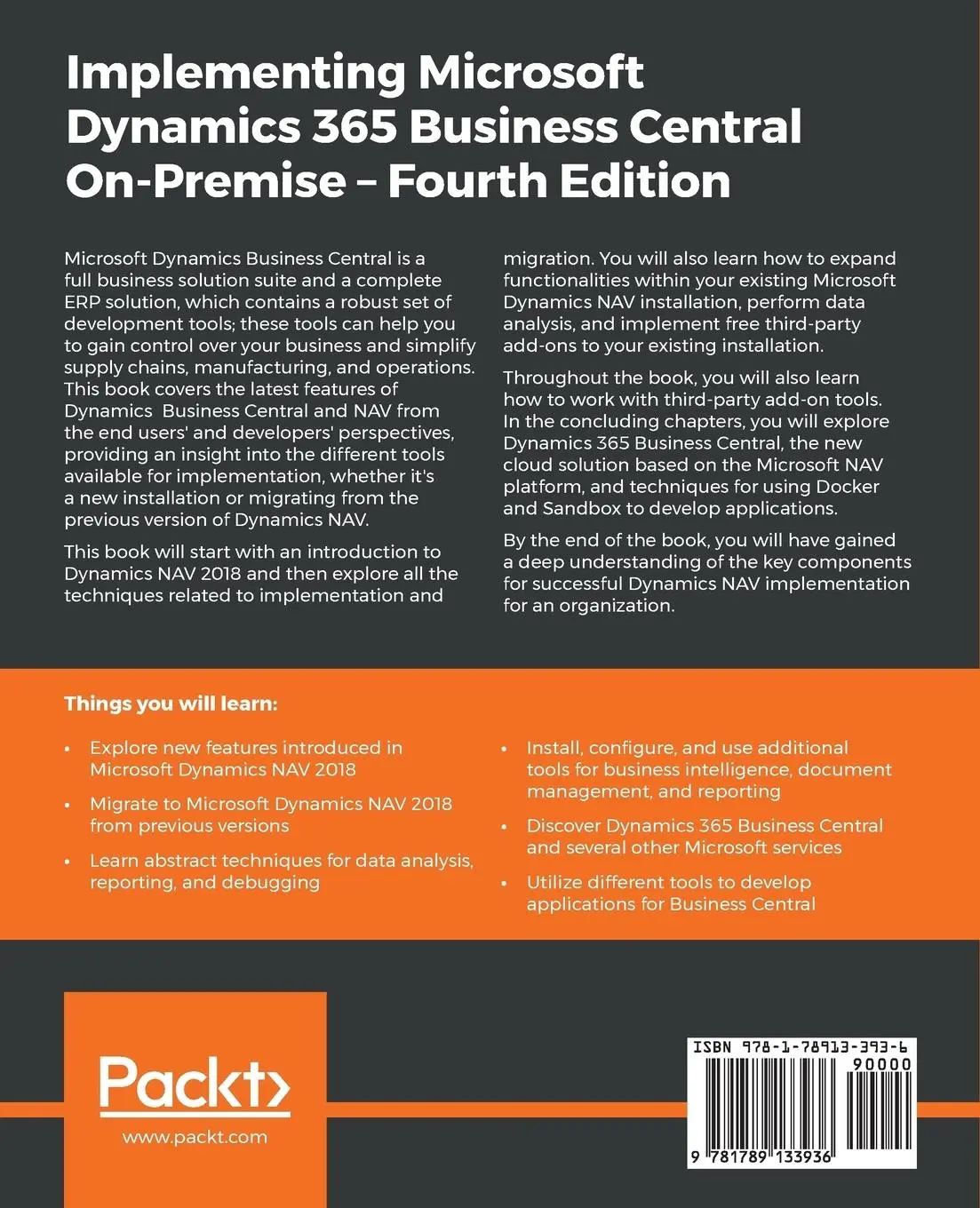 Rückseite: 9781789133936 | Implementing Microsoft Dynamics 365 Business Central On-Premise -...