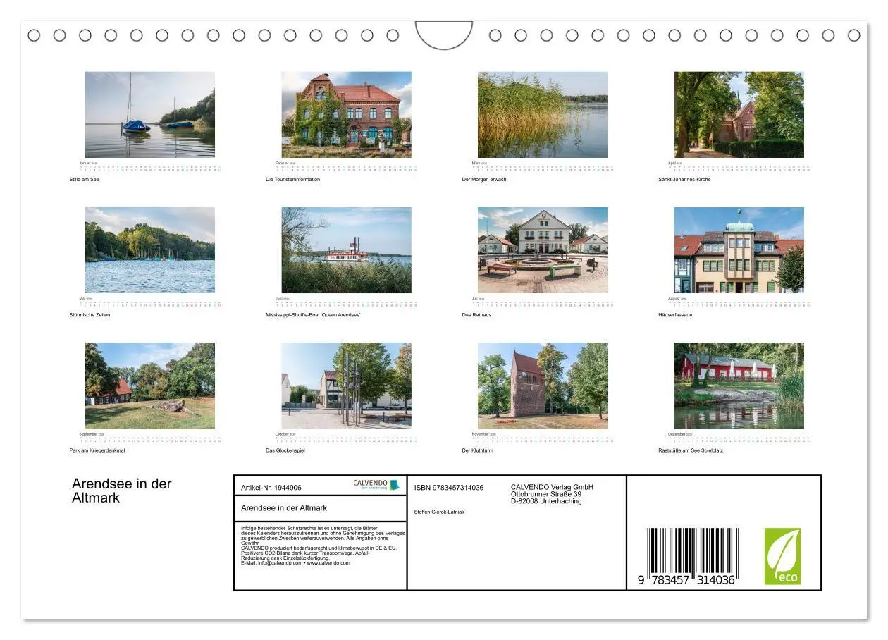 Bild: 9783457314036 | Arendsee in der Altmark (Wandkalender 2026 DIN A4 quer), CALVENDO...