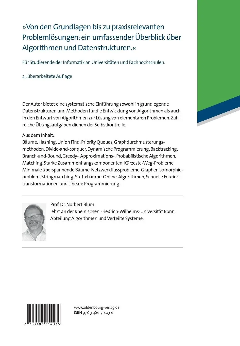 Rückseite: 9783486714036 | Algorithmen und Datenstrukturen | Norbert Blum | Taschenbuch | XII